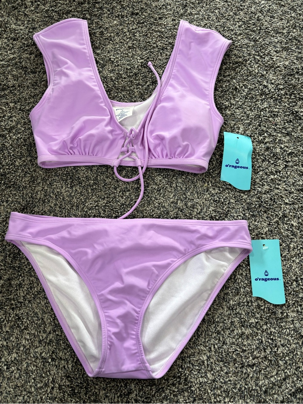 women’s Lilac Two-Piece Swim Set- small top, large bottoms